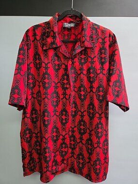 Men's Summer Shirt Dragonfly Y2k Tribal Red Size XL Rock N Roll Guitar Button Up